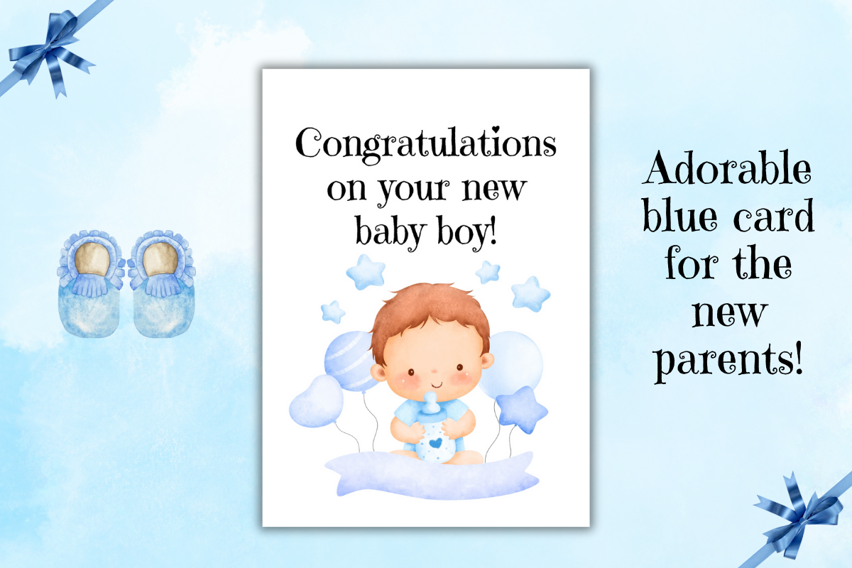 New Baby Boy Greeting Card Printable, a Card Template by Pixels N Bows (Photo 3 of 3)