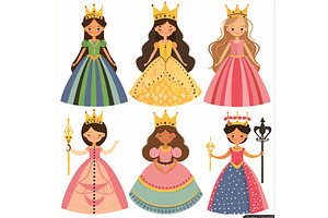Six cartoon princesses, diverse, a Person Illustration by Vectorstockersland
