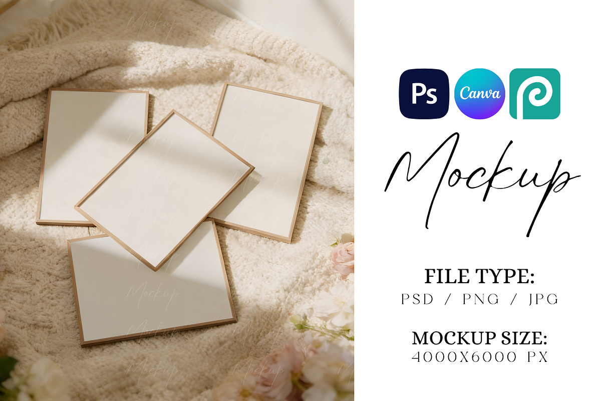 4 ISO Wood Frames Mockup, a Product Mockup by TatiMockup (Photo 1 of 3)