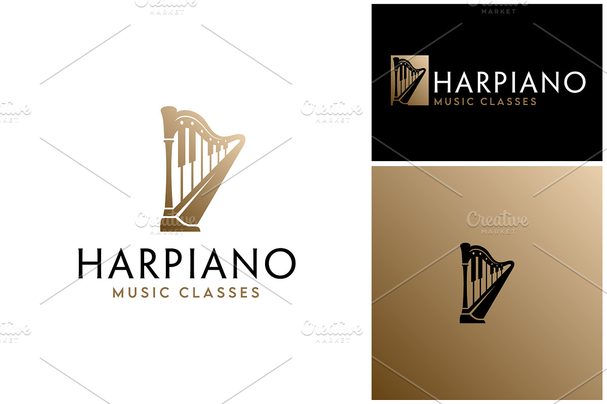 Piano Key Harp Lyre String Logo, a Branding & Logo Template by Enola99d