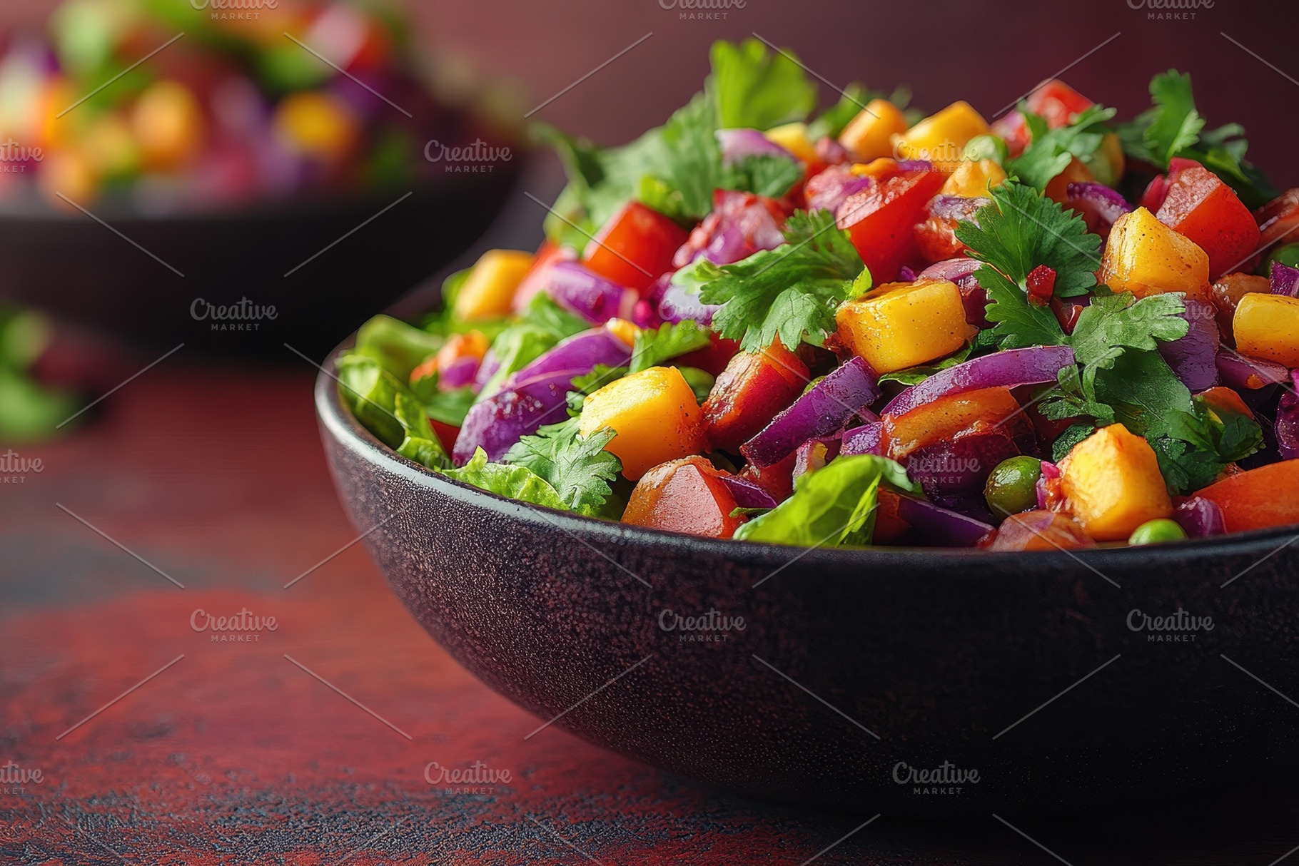 Colorful fresh salad with vibrant ve, a Photo by Tanuart