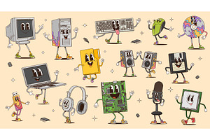 Cartoon groovy computer devices, a Technology Illustration by Vector Tradition
