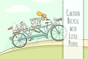 Cartoon bicycle with little People