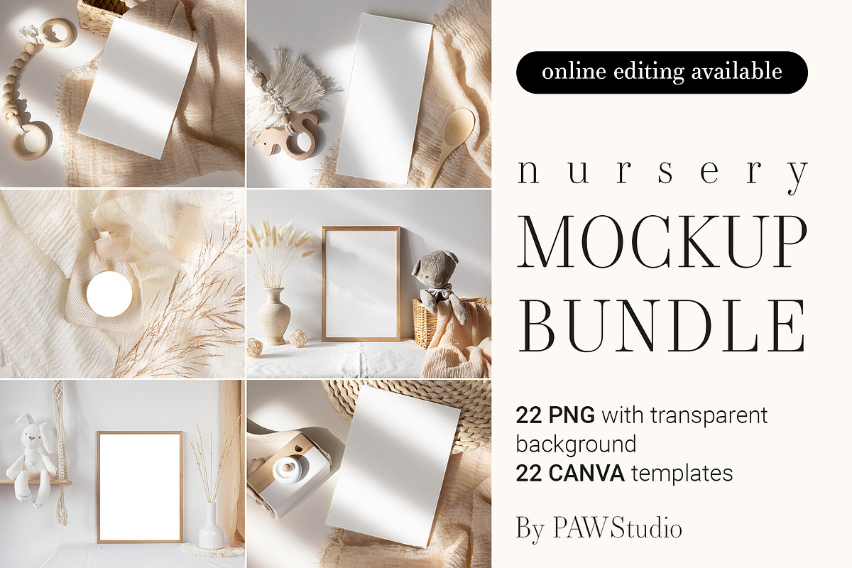 Nursery Card Mockup BundleOnlineEdit, a Product Mockup by PawMockups (Photo 1 of 12)