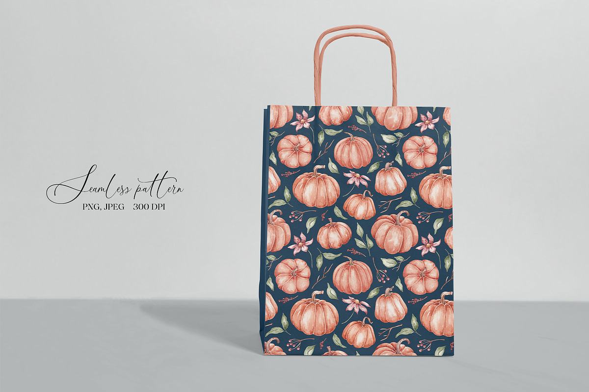 Watercolor pumpkins seamless pattern, a Pattern Graphic by SirenaArt (Photo 9 of 13)
