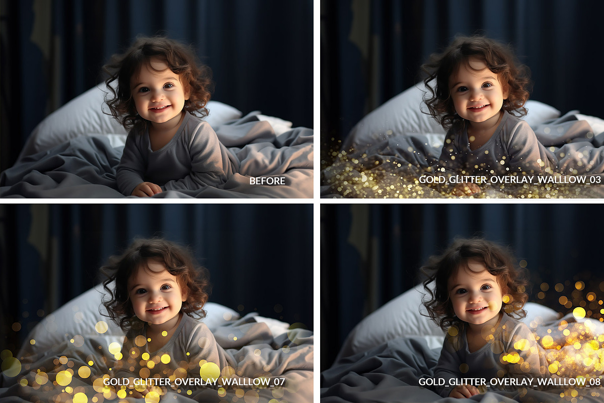 12 sparkle and glitter PNG overlays, a Layer Style Add-On by Walllow Creatives (Photo 4 of 6)