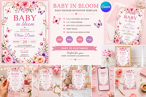 Baby in Bloom Shower Flyer Template, a Flyer Template by S Graphic Studio
