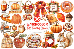 Watercolor Fall Favorites Clipart, an Illustration by Dream Creation