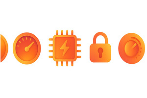 Illustration of orange digital icons, a Technology Illustration by ZinetroN
