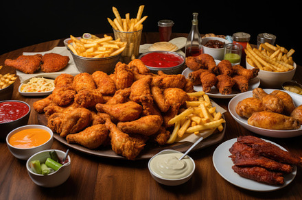 chicken wings, french fries, nuggets, a Photo by Iftikhar Alam