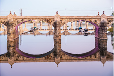 Reflections of Market Street bridge, an Architecture Photo by Backyard Stock