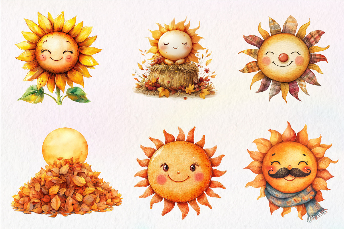 Cute Autumn Sun Clipart, an Illustration by CreationArt (Photo 8 of 9)
