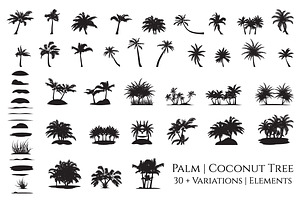 Coconut Palm Tree Silhouette Element