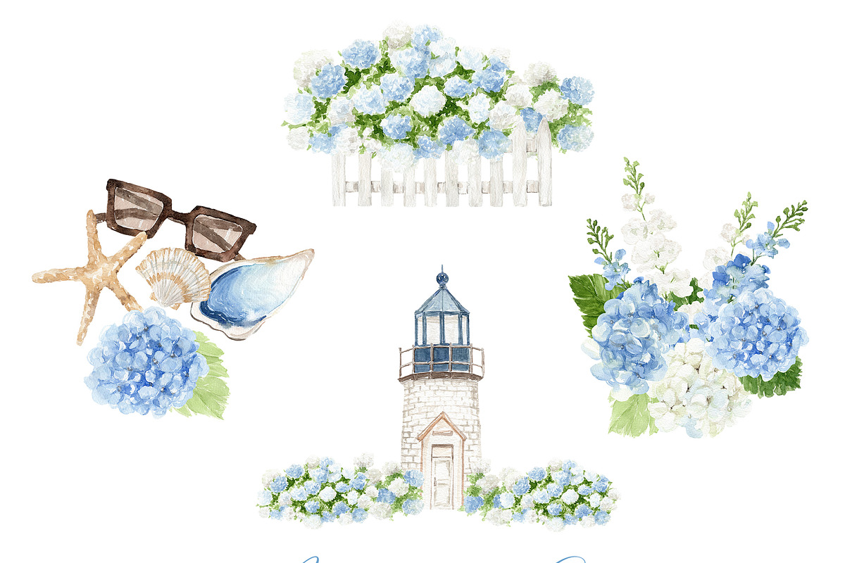 Watercolor Nantucket Summer Clipart, a Decorative Illustration by Beigetime (Photo 7 of 9)