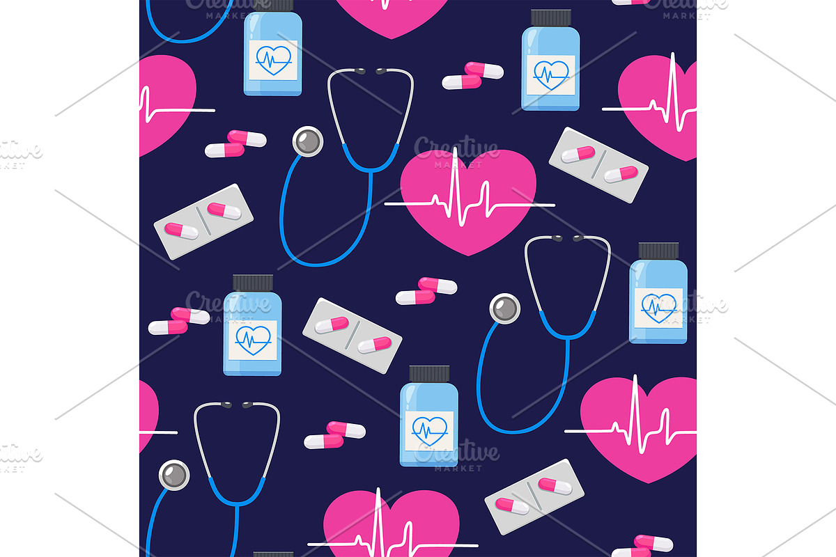 Medical seamless pattern, a Food Illustration by Elen_Art
