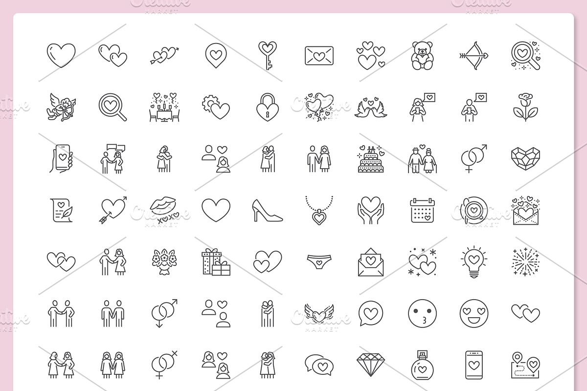 100 Love Icons, an Outline Icon by Nadiinko (Photo 2 of 3)