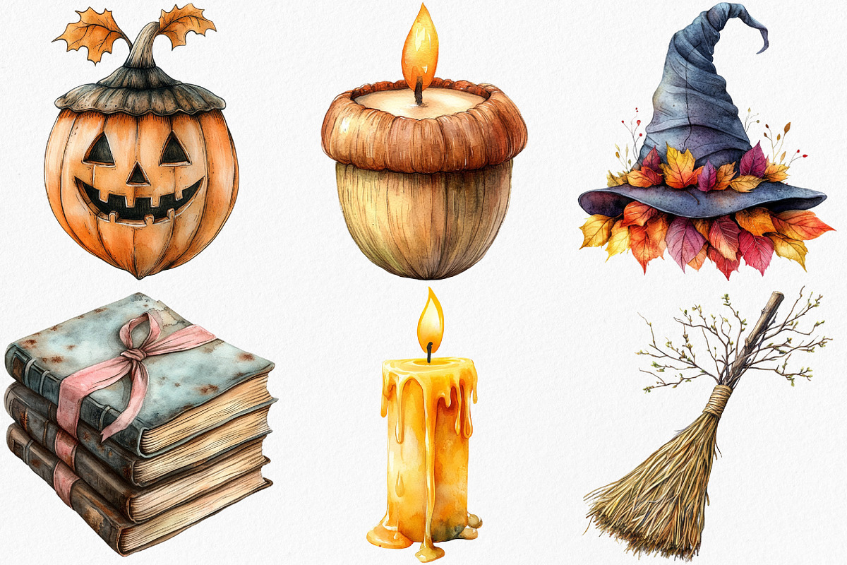 Watercolor Halloween Clipart Bundle, an Illustration by Canvas Craft (Photo 3 of 7)