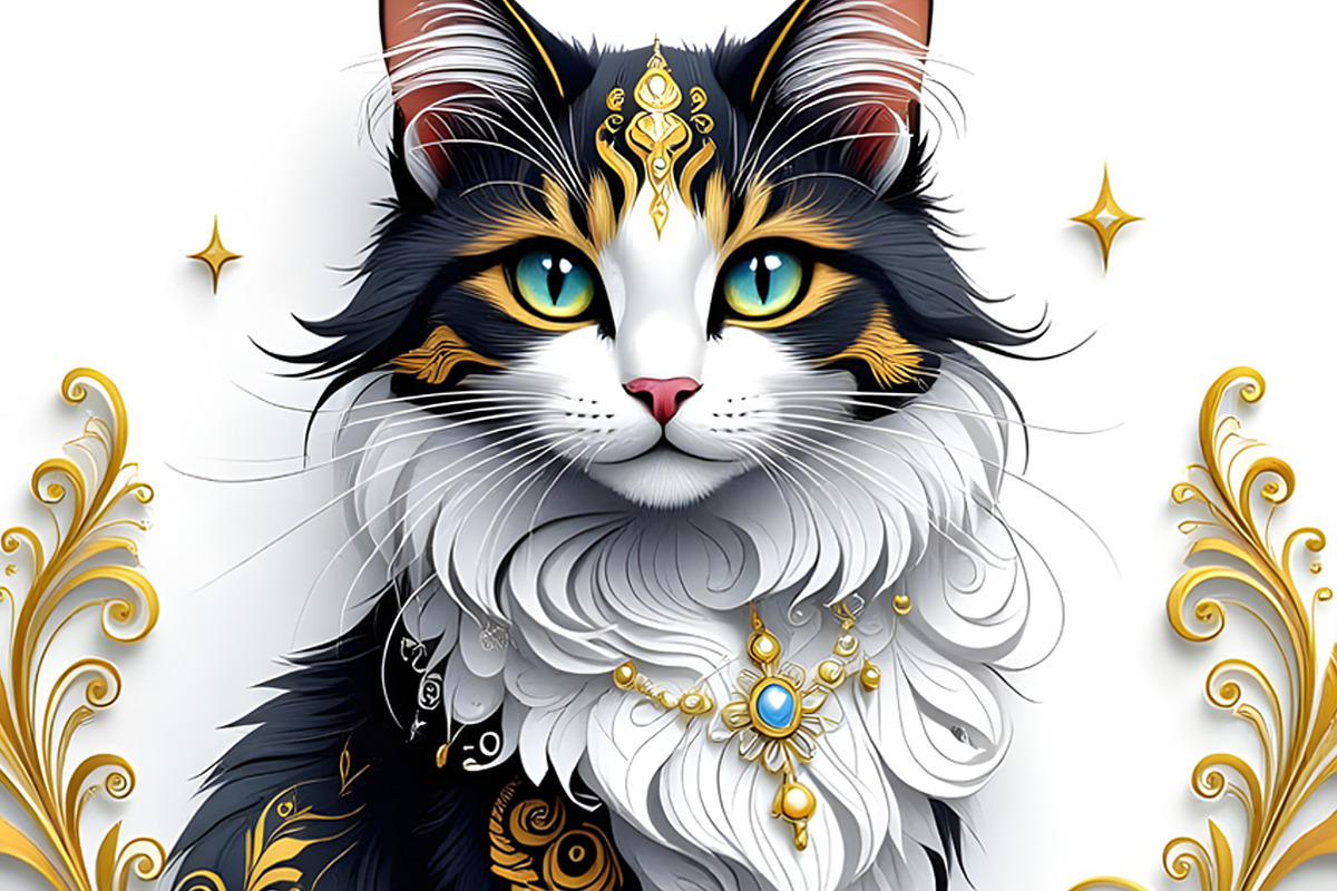 Cat with Gold Embellishments, an Animal Illustration by Sharon Schwalbe (Photo 1 of 2)