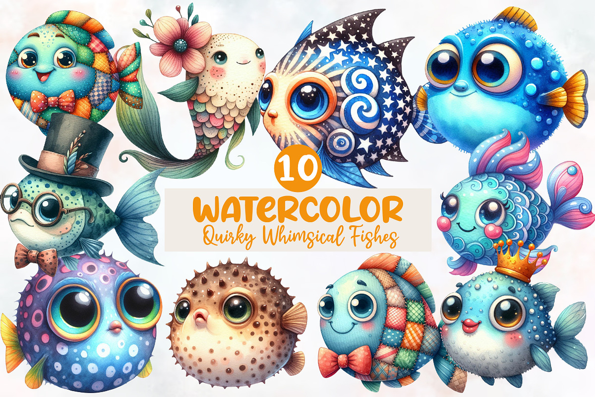 Quirky Whimsical Fishes Clipart, an Illustration by Designworld (Photo 1 of 4)