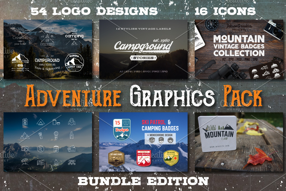 70% OFF Adventure Graphics Pack, a Branding & Logo Template by JeksonGraphics (Photo 1 of 16)