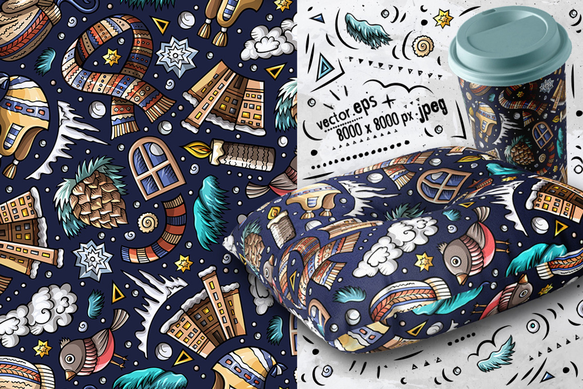 6 Winter Cartoon Seamless Patterns, a Pattern Graphic by BALABOLKA (Photo 3 of 7)
