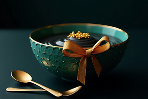Elegant green bowl of dessert with g, a Food & Drink Photo by Artonix