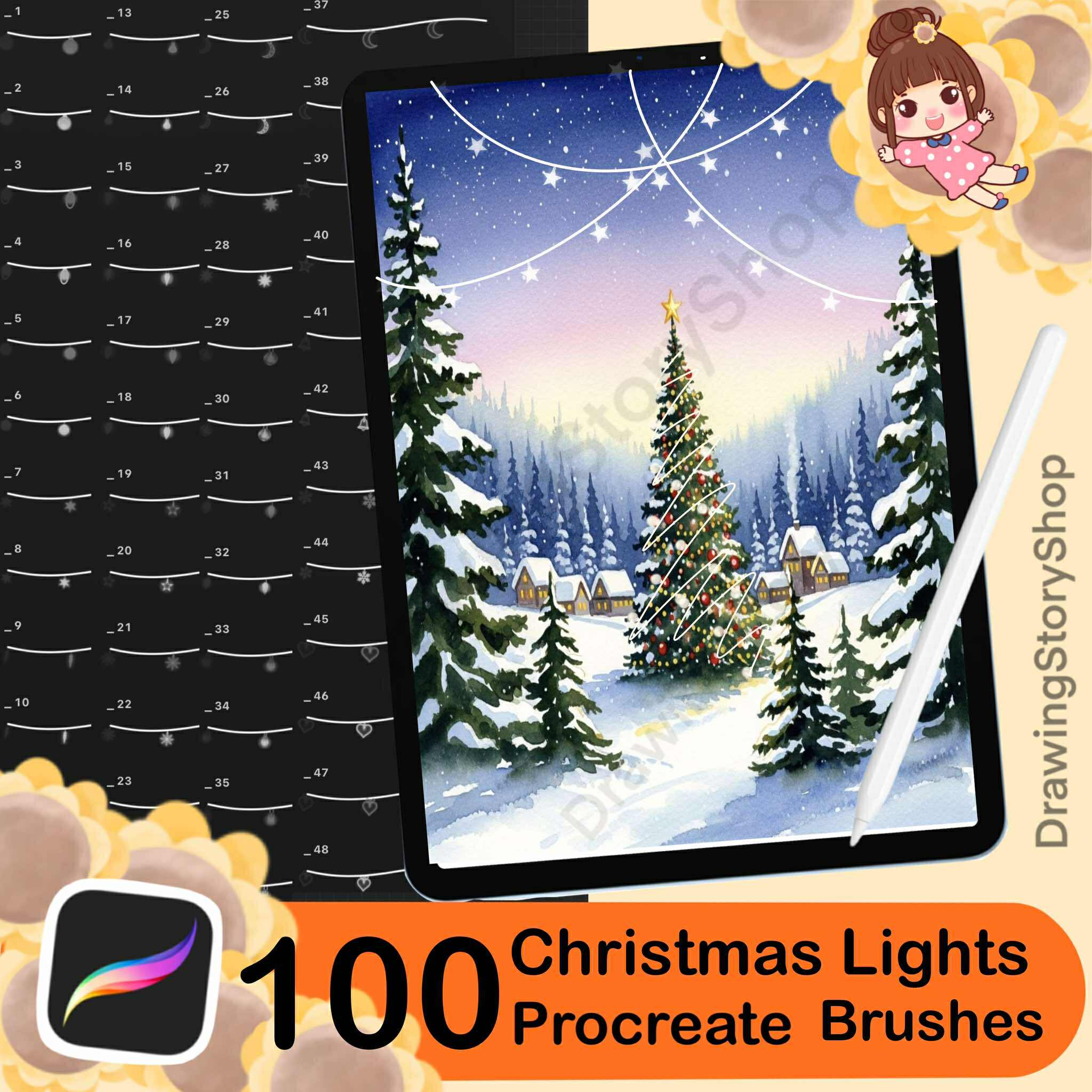 100 Christmas Lights Procreate Brush, a Brush Add-On by DrawingStoryShop