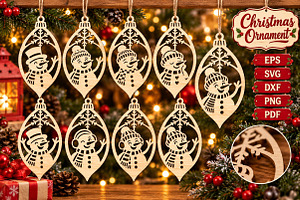 Snowman Ornament SVG Bundle, Laser