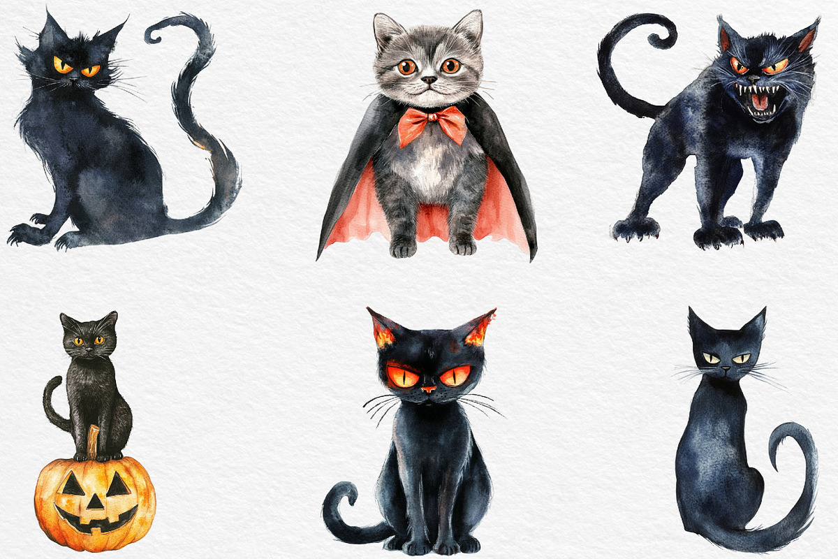 Funny Halloween Scary Cat Clipart, an Illustration by Black Bird Studio (Photo 2 of 6)