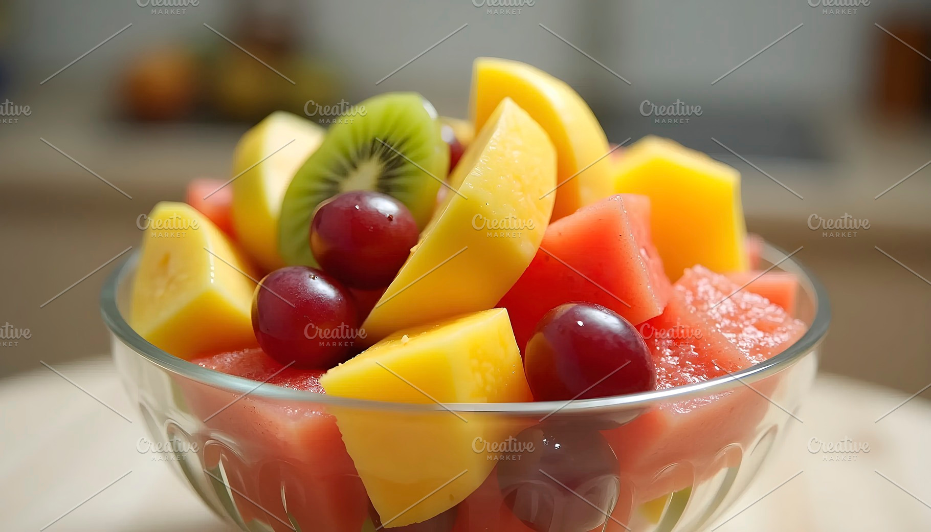 Realistic Fruit Salad In Clear Glass, a Photo by LOGOCREATIVE