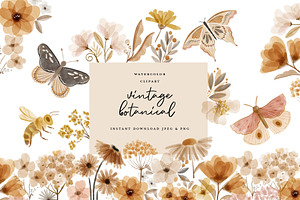 Watercolor Vintage Botanical Clipart