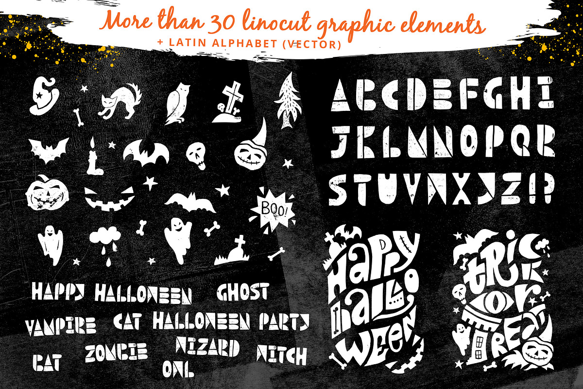 HALLOWEEN 2017 LINOCUT VECTOR SET, an Object Illustration by Spencerian Sisters (Photo 4 of 6)