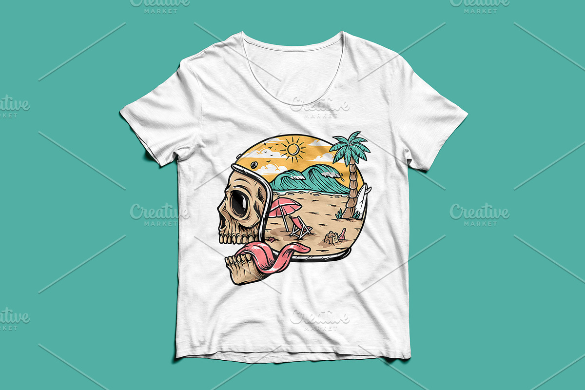 skull wearing helmet and beach scene, an Illustration by gunaonedesign (Photo 3 of 4)