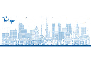 Outline Tokyo Japan city skyline., an Illustration by Booblgum