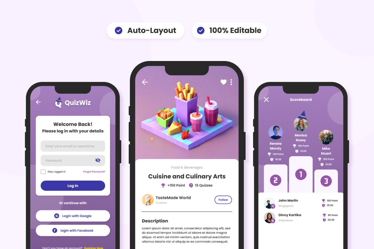 QuizWiz - Trivia Quiz Mobile App, an UI Kit Template by twinstd (Photo 2 of 4)