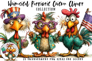 Whimsical Patriotic Chicken Clipart, an Illustration by OK Design
