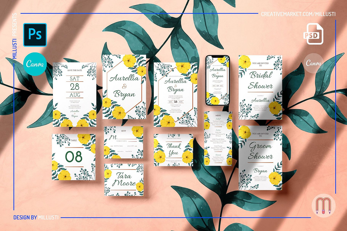 Foliage Wedding Invitation Suite Set, an Invitation Template by Millusti (Photo 8 of 10)