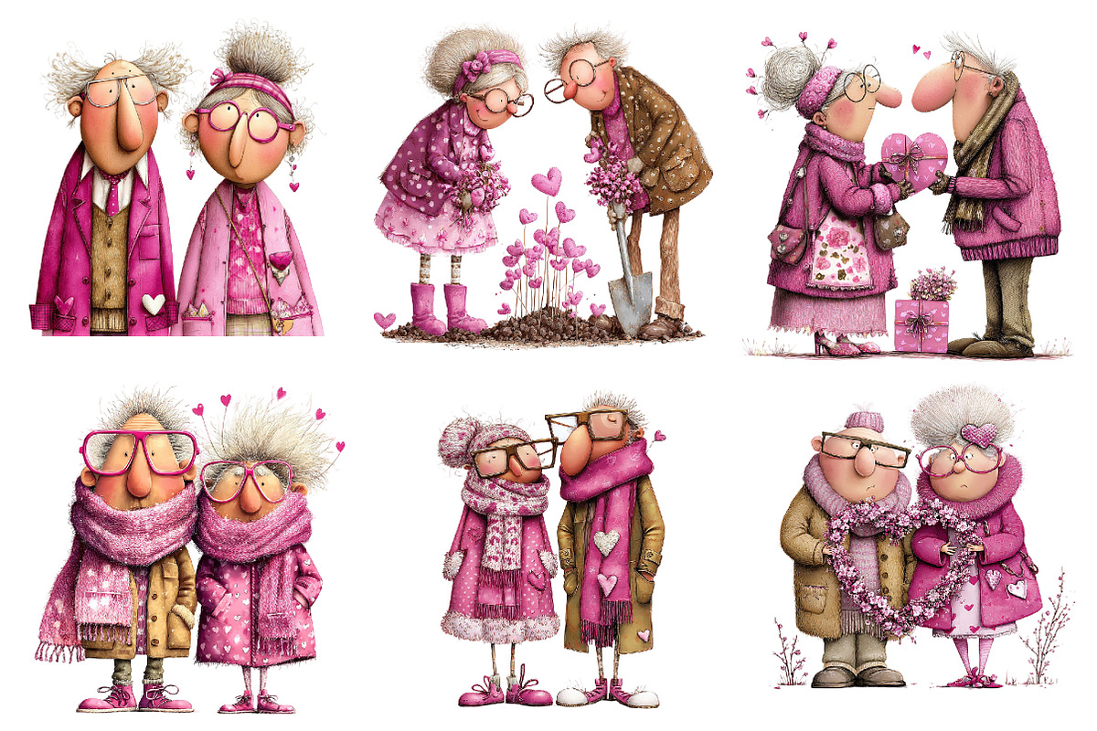 Quirky Valentine Old Couple Clipart, an Illustration by Dream Creation (Photo 4 of 7)