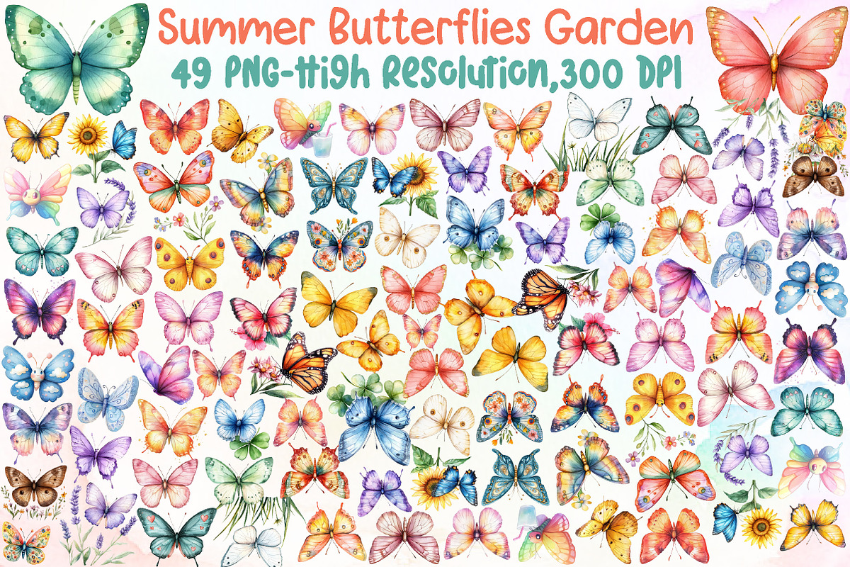 Summer Butterflies Garden Clipart, an Illustration by Sublimation Artist (Photo 1 of 6)