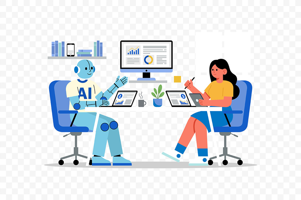 Woman and AI Working Together, a Technology Illustration by Partikusi Design (Photo 3 of 3)