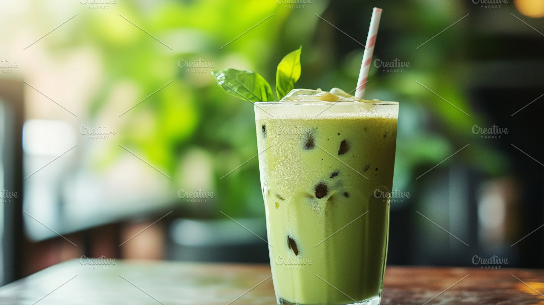 Iced matcha in tall glass with mint, a Food & Drink Photo by MistyDay