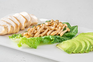 Avocado, mushrooms, and chicken, a Food & Drink Photo by Alexander Prokopenko