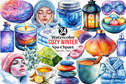Watercolor Cozy Winter Spa Clipart, an Illustration by Canvas Craft (Thumbnail 1 of 6)