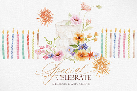 Watercolor Clipart-SPECIAL CELEBRATE, a Decorative Illustration by Beigetime