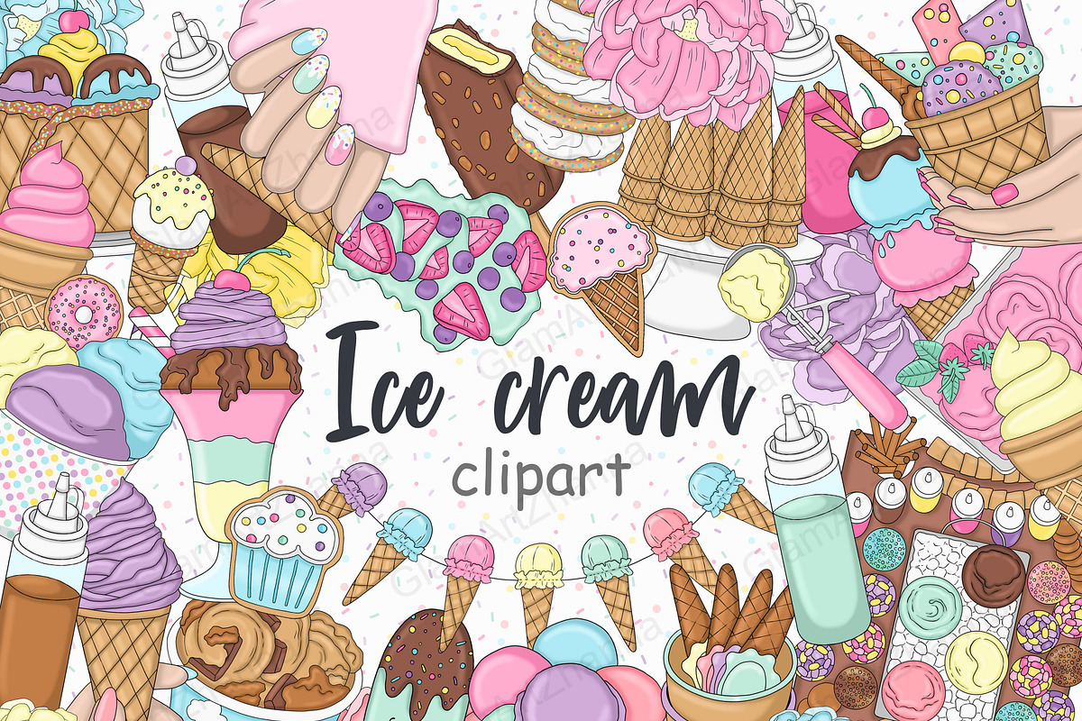 Ice Cream Cone Clipart, a Food Illustration by GlamArtZhanna (Photo 1 of 5)