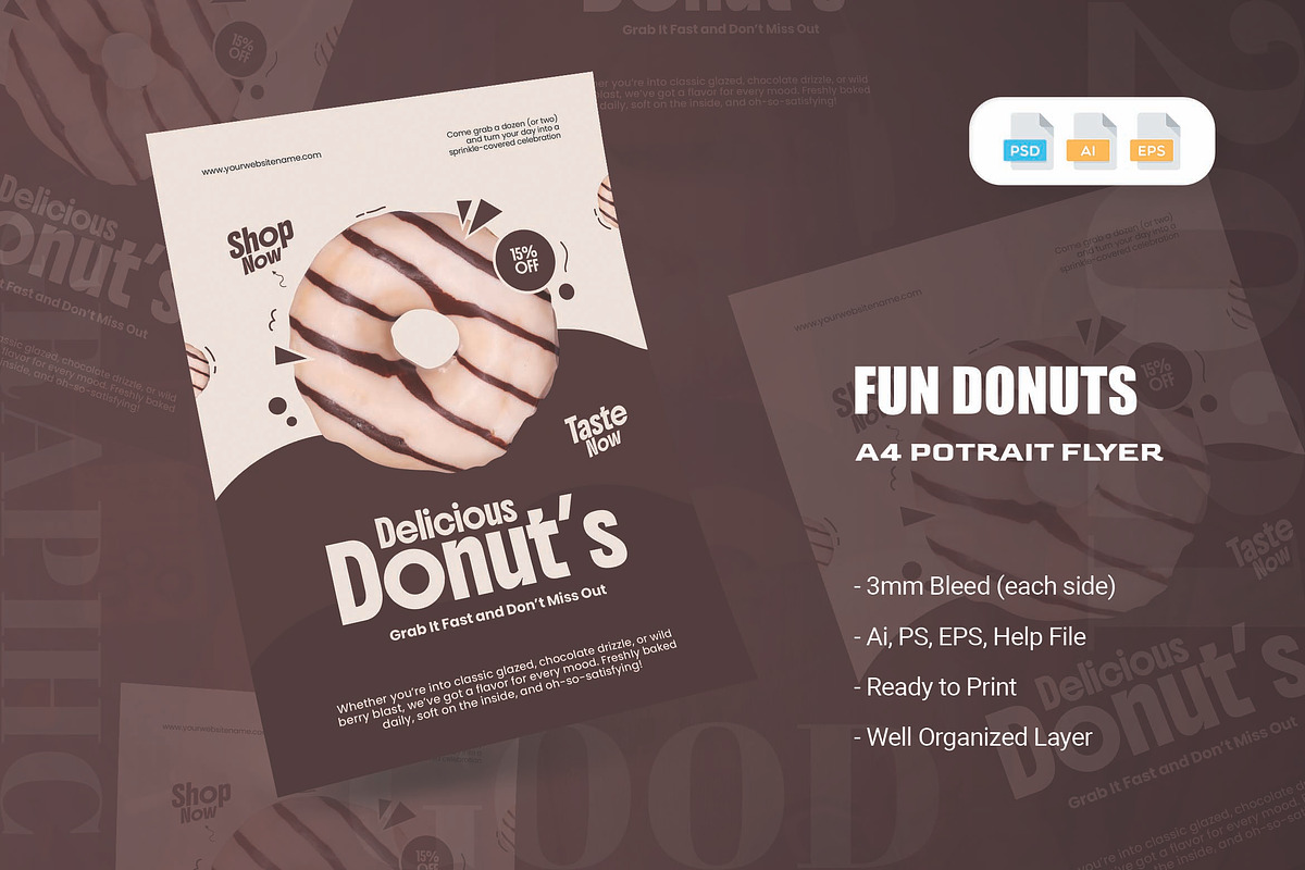 Fun Donuts - Flyer, a Flyer Template by AQR Studio (Photo 1 of 2)