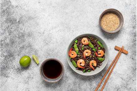 Stir fry buckwheat soba noodles with