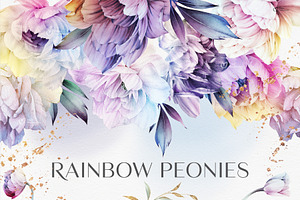 Rainbow Peonies, Watercolor Flowers