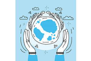 eco friendly earth planet line art, an Object Illustration by studiogstock