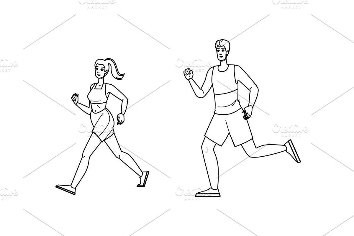 horizon running beach sunset vector, a Person Illustration by pikepicture